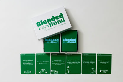 AVAILABLE NOW BLENDED BOND FAMILY GAME box and cards designed for blended families to improve connections.