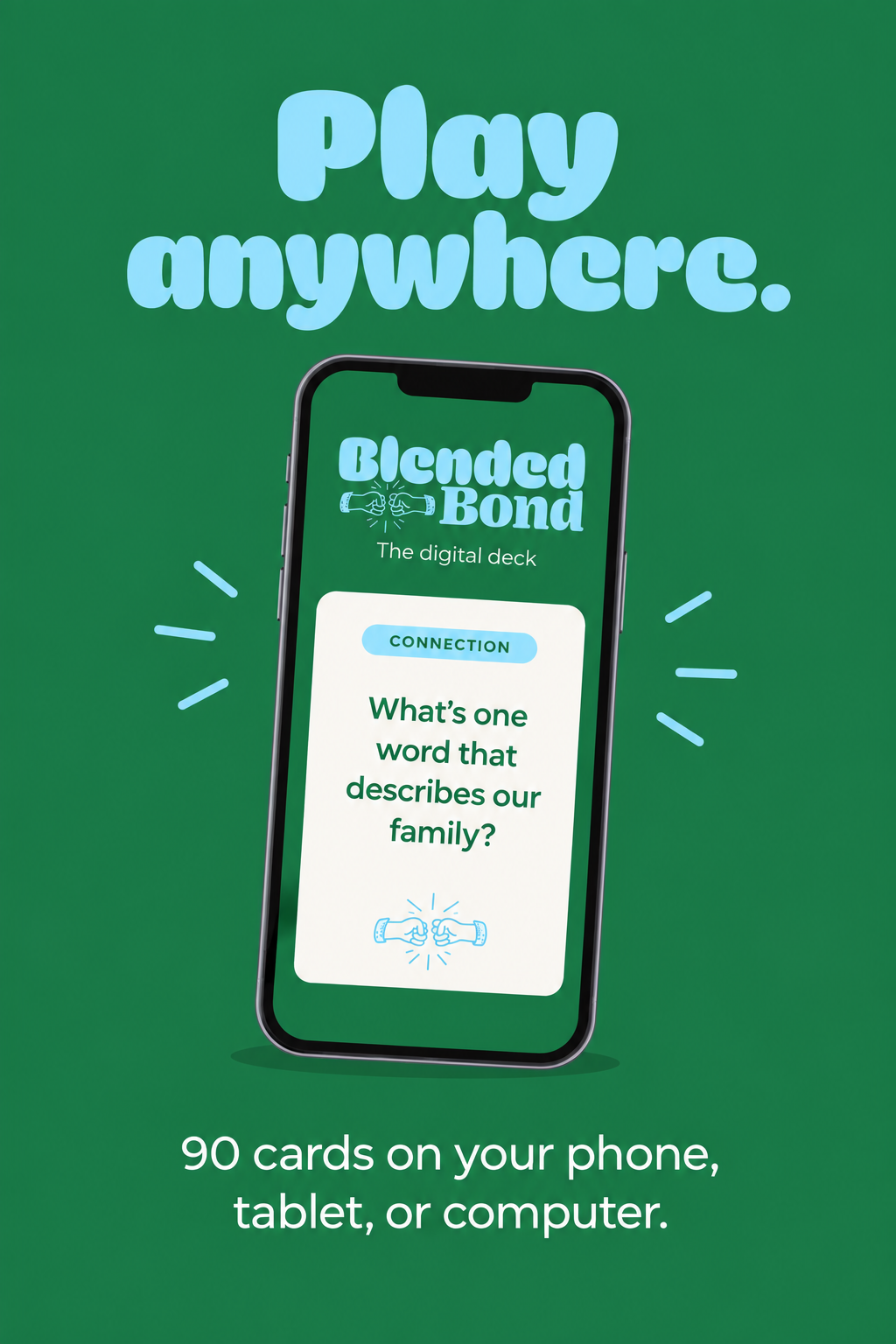 Blended Bond Full Digital Deck on a smartphone, showing a Connection conversation card.